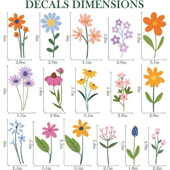 Floral Wall Decals 102 Pcs Peel Stick Flower Stickers Bedroom Kids Nursery Decor - Picture 5 of 8